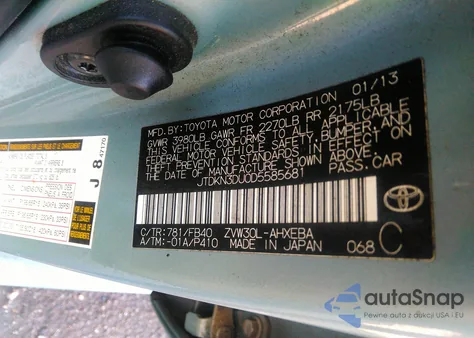 2013 Toyota Prius Three z USA, uszkodzony, nr VIN JTDKN3DU0D5585681